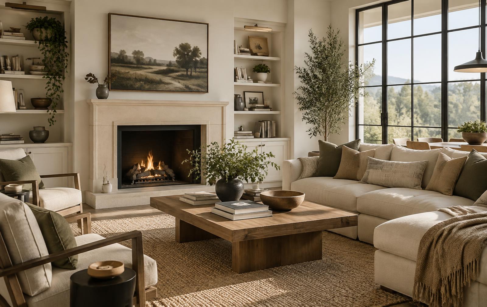 A warm, sunlit living room